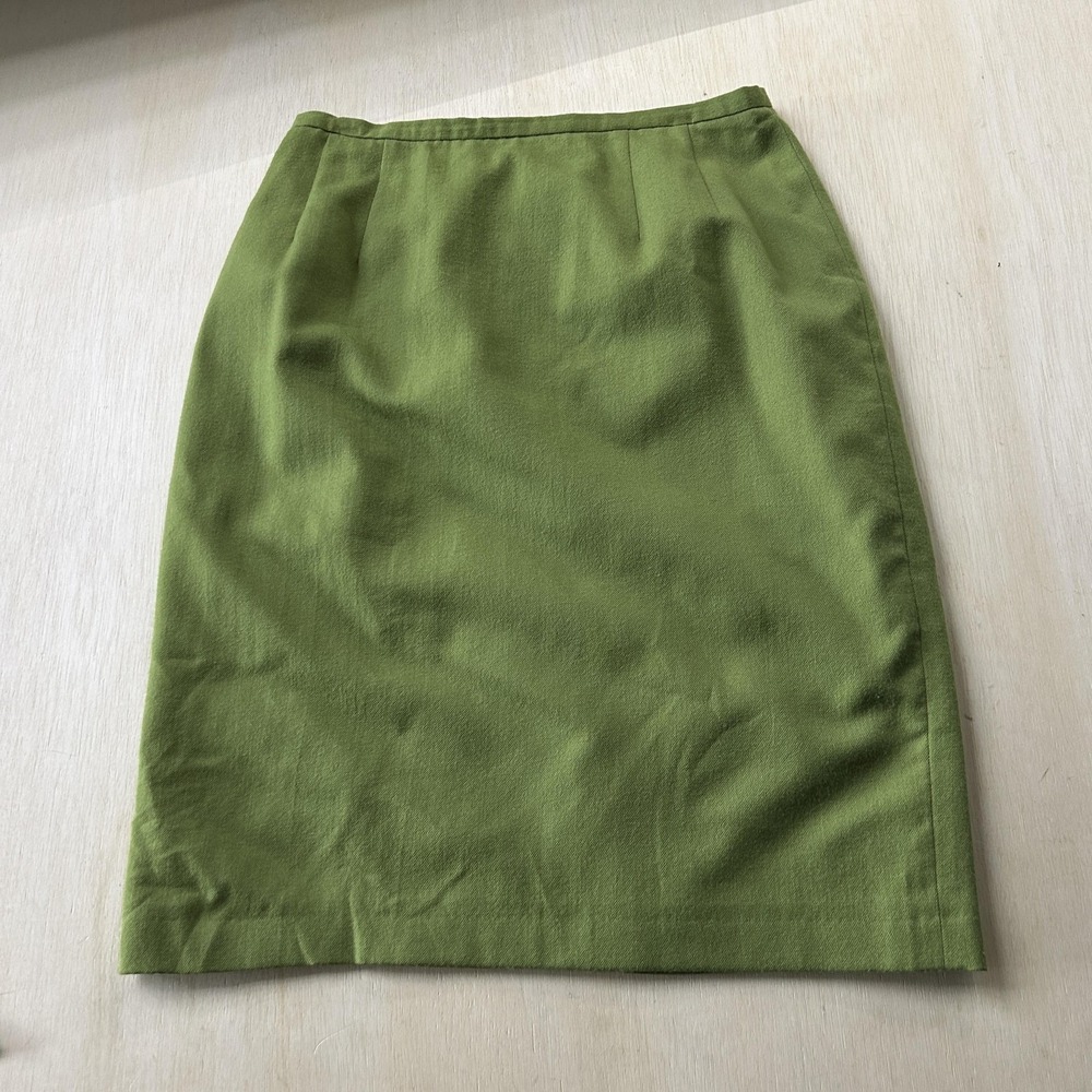 Harve Benard Skirt Womens 12 Green Wool Twill Pencil Knee Length Lined Slit